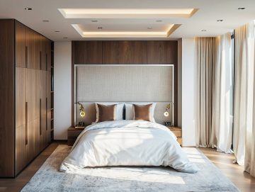 architecte d'interieur cannes alpes maritimes decorateur design maison chambre a coucher lit beige zen design transformation optimisation d’espaces réaménagement d’intérieur projet de décoration sur mesure